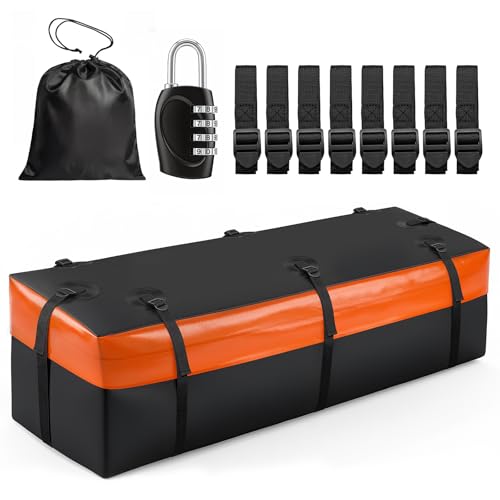 Forluck Waterproof Hitch Mount Cargo Carrier Bag 15 Cubic Feet Soft Shell Travel Storage Bag (58x19x24) Heavy Duty PVC with 8 Reinforced Straps Combination Lock & Storage Bag for Truck SUV RV