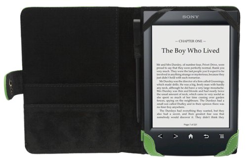 Die original GeckoCovers Hülle für den Sony PRS T1 und Sony PRS T2 Touch E-Reader Ebook Cover Hülle in der Farbe grün / green - im praktischen Buchstyle mit original Gecko Applikation.