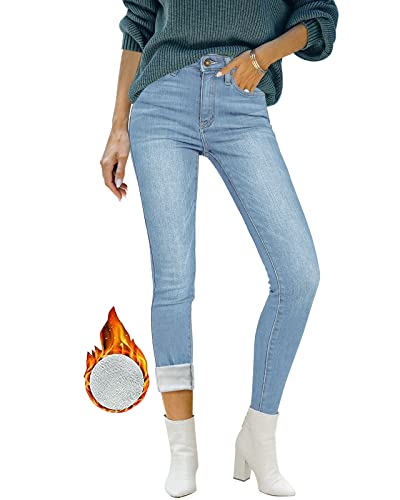 Utyful Fleece Lined Leggings Warm Leggings for Women Winter High Rise Jeans for Women Womens High Waisted Jeans Womens Skinny Jeans Powder Blue Size Large Fits Size 12 / Size 14