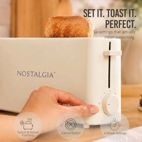Image of Nostalgia Slim 2-Slice Toaster - Wide Slot - Space-Saving Design - Adjustable Browning Dial - 10-inch Long Slot Fits 2 Slices of Bread or Bagel Halves - Drop-down Crumb Tray - Oatmeal