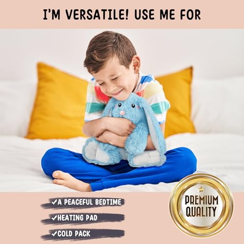 Image of Bunny Microwavable & Weighted Stuffed Animals - 1.5 Lbs Unscented Heating Pad for Period Cramps Pain Relief and Anxiety, Cute Bunny Plush Toys Gifts for Women Girls Adults and Kids by Happy Fuel, Blue