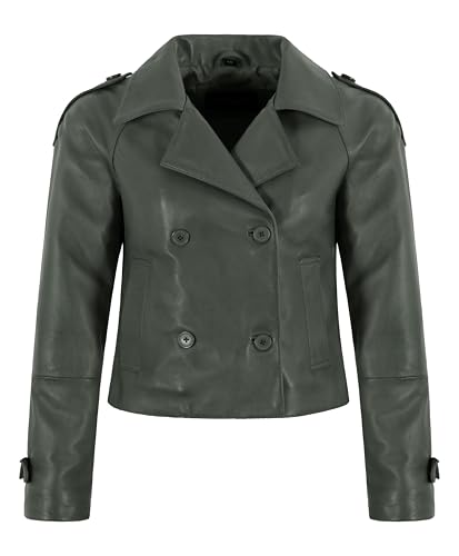 Veste en cuir grise coupe courte finie la silhouette lourde en trench classique