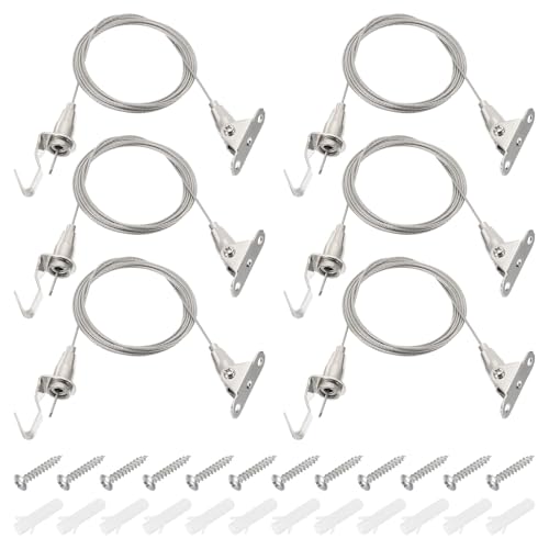 Image of PATIKIL 6 Pcs Adjustable Picture Hanging Wire Kit, 2m /6.6ft Fit for 1.5mm Wire Heavy Duty Stainless Steel Wire Rope Hanger Hardware with 180 Degree Rotary Hook for Hanging Mirrors, Frames