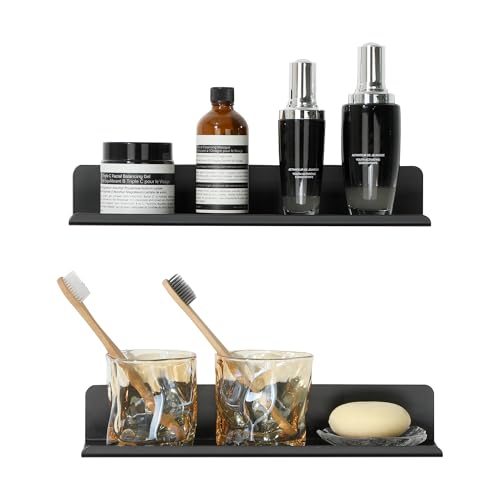 SAYAYO Estanterias de Pared 2 Piezas, 30CM Estantes Flotante Adhesivos Decorativos Balda Negro, Baldas Pared sin Agujeros para Dormitorio, Baño, Cocina, Sala de Estar, Oficina