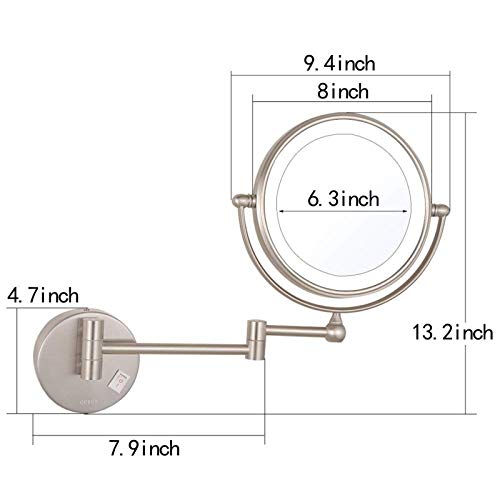 Miroir LED grossissant 10X mural pivotant double face