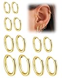 SCJJZ 6 pares Pendientes Aro, Acero Quirúrgico Pendientes Huggie Cartílago De Lóbulos Ajustados Anillo De Nariz Labio Daith Helix Piercing Joyas Hinged Pendientes 6/8/10/12/14/16MM,Oro