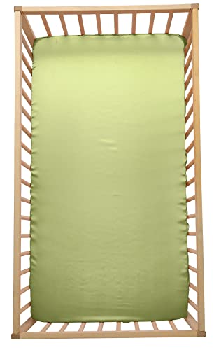 Image of SiinvdaBZX Satin Mini Crib Sheets 38 x 24In, Sage Green | Silk-Like Soft Mini Portable Crib Sheets Mattress Cover Portable Playard Sheets with 5In Deep Pocket, Great for Baby Hair