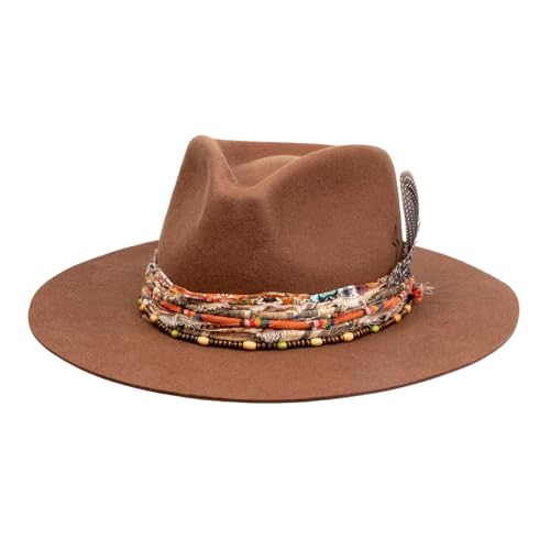 Image of RUEDIGER Vintage Wide Brim Fedora Hats 100% Wool Stiff Felt Hat Rancher Hat with Lightning Logo Handmade Distressed /Burned