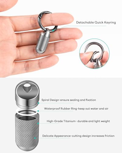 Image of TISUR Titanium Keychain Pill Holder Small Metal Pill Case | Portable Waterproof Pill Container,Travel Pill Bottle Box for Purse