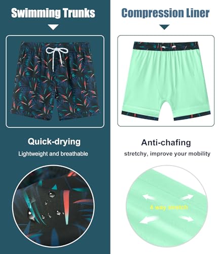 Image of APTRO Men's Swim Trunks with Compression Liner 5 Inch Bathing Suit Beach Swimsuits
