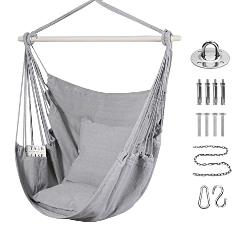 Goutime Chaise balançoire Chaise Grand hamac en Coton Doux avec Deux Coussins Oreiller avec Sac à Main Intérieur/Extérieur/Chambre Terrasse Jardin Balcon,...