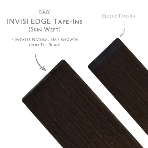 Image of WENNALIFE Invisi Edge Tape in Hair Extensions Human Hair | 20 Inch 50g 20pcs Ombre Dark Brown to Light Chestnut Brown Invisi Remy Hair tensions Seamless Injected Tape Ins Straight
