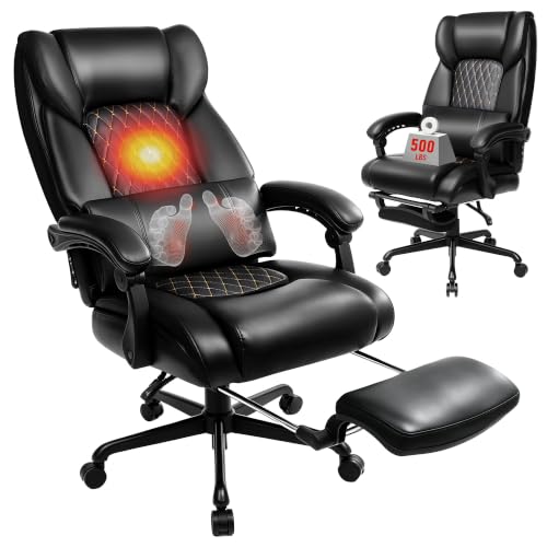 EGSEAT 3D Kneading Massage Office Chair with Heat 500 lbs Big and Tall Executive Computer Desk Recliner Leather Electric Heated Chair with Footrest Black