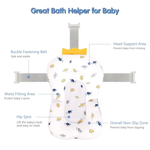 Image of Colorlife Baby Bath Seat Support Net Infant Bathing Seat Support Mat, Adjustable Comfortable Non-Slip Three-Pointed Baby Shower Net Bathtub Sit Up Mesh for Newborn 0-12 Months-Crown(No Bathtub)