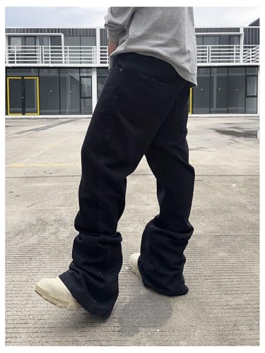 Men's Stacked Flared Jeans Casual Bell Bottom Denim Pants with Pockets Streetwear3