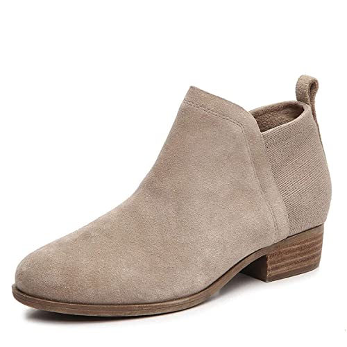 FOWT Women Fashion Patchwork Ankle Boot Stable Comfort Stacked Chunky Low Heel Closed Round Toe Slip on Ankle Wrap Booties with Side Zipper Size 14 Tan