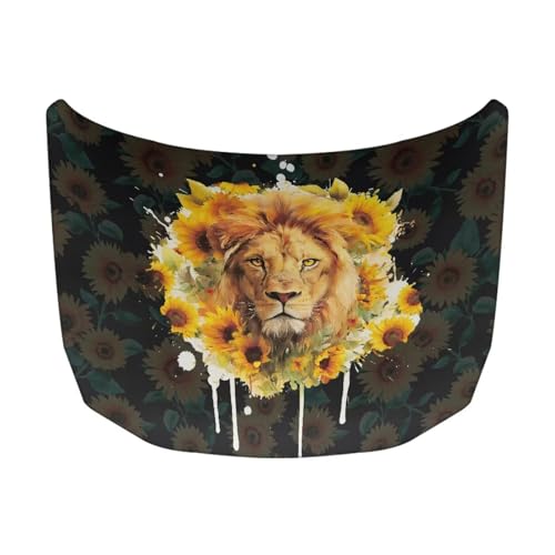 Image of Car Hood Cover Car Hood Protector Elastic Polyester Lion and Sunflower Automotive Exterior Accessories for Sedans SUV Trucks Pickup