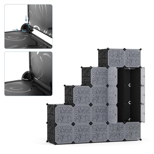 Mondeer 35x45cm Regalsystem Kleiderschrank, 20 Würfel Wardrobe mit 3 Kleiderstangen, Stapelbar Faltschrank, für Schlafzimmer Kleidung Spielzeug