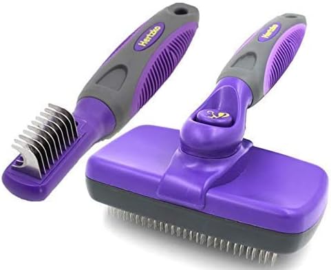 Mat Remover Grooming Comb and Hertzko Self Cleaning Slicker Brush Bundle