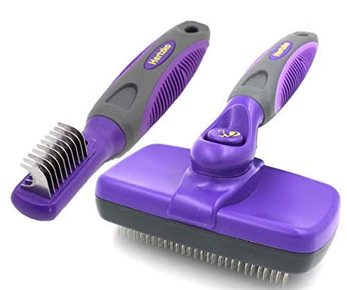 Mat Remover Grooming Comb and Hertzko Self Cleaning Slicker Brush Bundle