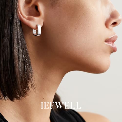 IEFWELL Solid 925 Sterling Silver Earrings for Women - Small Chunky Silver Earring for Women Hypoallergenic, Dainty Thick Huggie Hoop Earrings Trendy, Jewelry Gifts3
