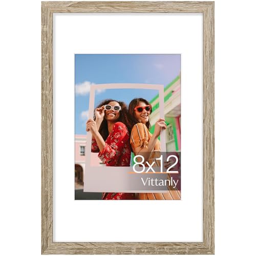 Vittanly 8x12 Picture Frame, Matted for 6x8 Photos, Light Wood