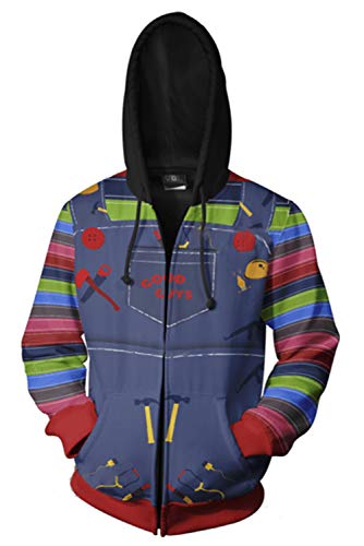 Mens Chucky Pullover Zipper Hoodie Jacket Cosplay Casual Hooded Sweatshirt Outwear
