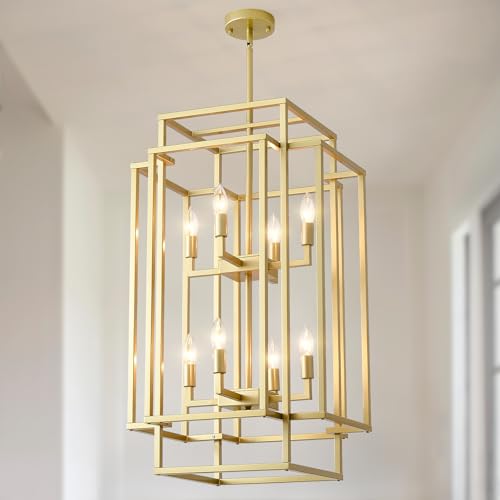 32" H Gold Lantern Chandelier 8-Light Foyer Chandeliers for High Ceilings