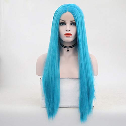 Europe and America wig, Female   Front lace Chemical fiber Aqua blue Mid-point