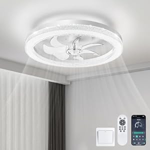 Ceiling Fans with Lights and Remote-20‘’ Modern Smart Ceiling Fan,Reversible, 3000K-6600K Dimmable,6 Speeds,Noiseless, Low Profile Ceiling Fan for Bedroom/Living Room/Kitchen- White