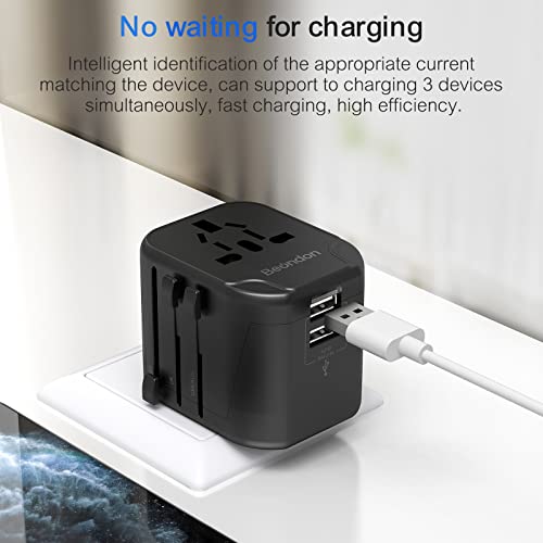 [2-Pack] Beondon Universal Travel Plug Adapter All In One International Adaptor European Travel Power Converter With Ac Plug And 2.4A 2Xusb Charger Ports #TOP1