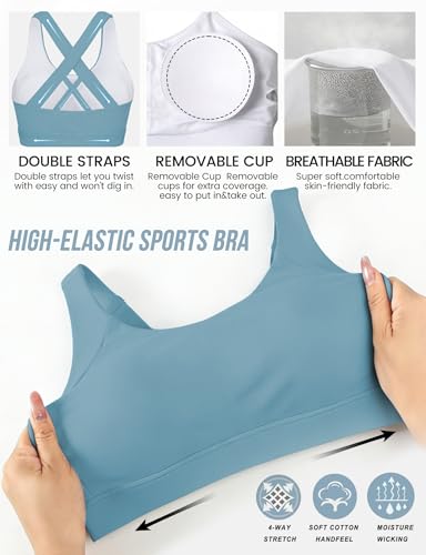 Image of Buauty Sports Bra for Women, Criss Cross Back Medium Support Workout Bras with Removable Cups for Yoga Running Gym