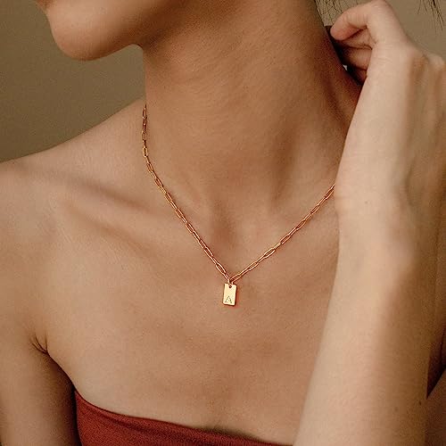 Initial Necklaces for Women 14K Gold Plated Letter Necklace Dainty Gold Name Necklace Personalized Paperclip Chain Pendant Necklaces for Women Trendy Gold Jewelry
