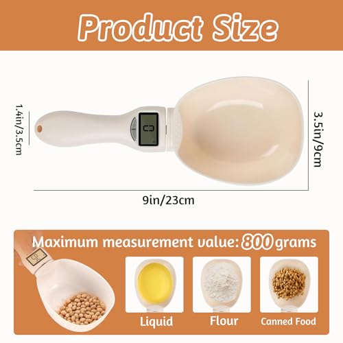 Digitaler Messlöffel, 800g/1g Löffelwaage Digital mit LCD Anzeige und ein Hängeseil Messlöffelwaage Hundefutter Messbecher mit Waage Küchenwaage für Gewürze/Vertrieb von Tierfutter Messschaufel