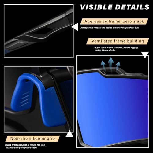 Image of Polarized Sport Sunglasses Men Big Frame Fishing Mountain Bike Goggles, 3pcs-black+blue+tea, One Size