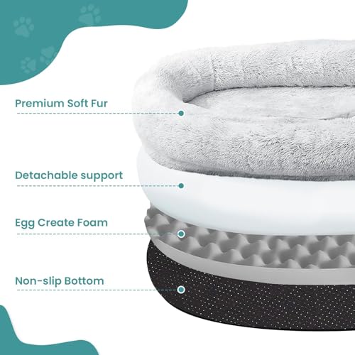 JOLLYVOGUE Human Dog Bed for Adults and Pets, Ultra-Soft Plush Giant Dog Bed with Egg Crate Foam, Non-Slip Base, and Machine Washable Cover - Perfect for Relaxation and Napping, Light Grey