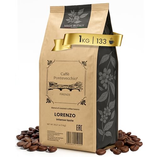 Coffee Beans 1kg – Whole Bean Coffee Arabica Robusta Blend – Intense Flavour with Dark Chocolate Notes – Perfect for Espresso, Moka Pot, Bean to Cup Machines – CAFFÈ PONTEVECCHIO FIRENZE Coffee Beans 1kg – Whole Bean Coffee Arabica Robusta Blend – Intense Flavour with Dark Chocolate Notes – Perfect for Espresso, Moka Pot, Bean to Cup Machines – CAFFÈ PONTEVECCHIO FIRENZE