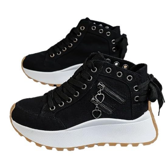 Womens High Top Sneakers Platform Metal Zipper Canvas Shoes Fashion Comfortable Lace Up Versatile Sneakers