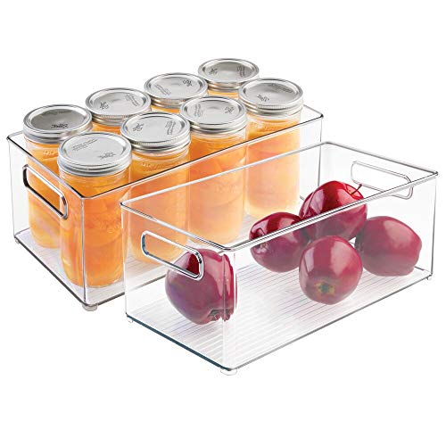 mDesign rangement frigo pour canettes, conserves, fromage, etc. (lot de 2) u0096 bac alimentaire en plastique avec poignée u0096 boîte alimentaire pour frigidaire ou congélateur u0096 transparent