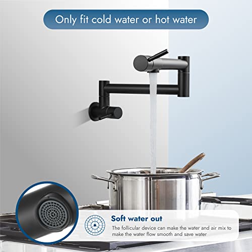 Cinwiny Pot Filler Faucet Wall Mount Matte Black Kitchen Restaurant Sink Stretchable Commercial Faucet With Folding Double Joint Swing Arm Single Hole Two Handles Npt Stainless Steel #TOP4