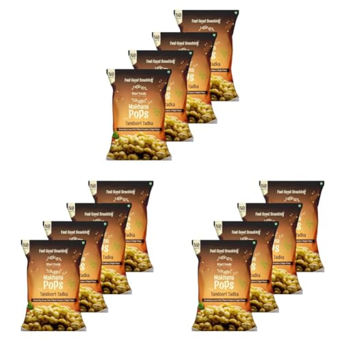 Image of Khari Foods Premium Flavoured Makhana 25g, Crunchy & Roasted Makhana Pops, Protein Source, Fibre Rich, No Palm Oil, Gluten Free (Tandoori Tadka Pack 4) (Pack of 3)