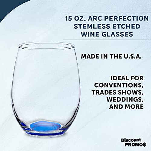Discount Promos Stemless Wine Glasses In Bulk By Arc Perfection, 15 Oz -10 Pack, Red Or White Wine Glass Drinking Set, Blue #TOP2