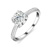 Skcess 18K Weißgold Promise Ring, Verlobungsring Damen 6.5mm Moissanit Weiß 1ct Moissanit Größe 56 (17.8)
