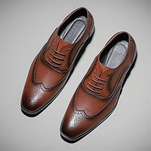 Dress Oxford Formal Shoes for Men Lace Up Brogue Embossed Burnished Wing Tip Vegan Leather Non Slip Resistant Rubber Sole Low Top Block Heel Wedding4