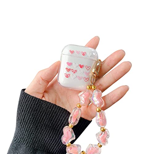 Fycyko Compatible With Airpods 1&2 Case Clear Cute Heart With Charm Chain For Women Girls Flexible Dustproof Shockproof Case Portable Tpu Silicone Case For Airpods 1&2-Pink #TOP10