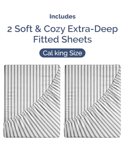 Image of CGK Linens 2 Pack Extra Deep Cal King Fitted Sheets - Grey Stripes