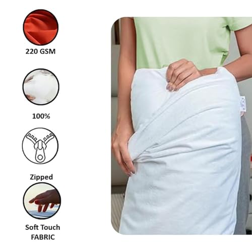 Image of Waterproof Terry Cotton Pillow Protector Cover with Zippered Closure | 18X28 Inch Standard Size Pillow Cover, Set of 2 | Dustproof Bedding Pillowcase for Protection (White)