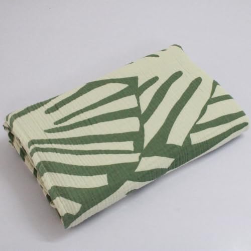 Image of BIGMOON 100% Muslin Baby Crinkled 4-Layer Bath Towel | Large 70 x 145 cm Soft & Breathable Towel for Newborn Baby | Green Leaf Printed Muslin Bath Towel, Baby Towel | 0-3 Years+, Pack of 1