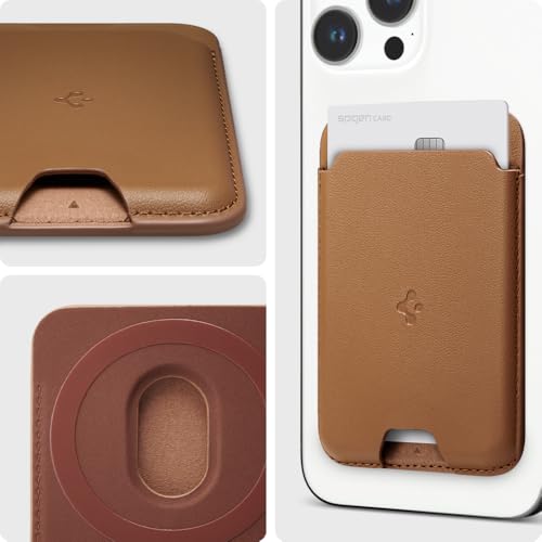 Image of Spigen Valentinus (MagFit) Magnetic Wallet Card Holder - MagSafe Compatible with iPhone 14, 13, 12 - Brown