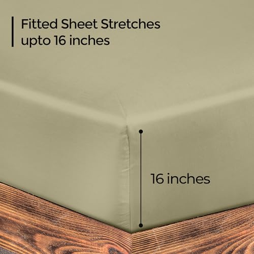 Image of ROYALE LINENS 300 Thread Count 100% Long Staple Combed Cotton Fitted Sheet King - Super Soft Deep Pocket Bottom Sheet - Fitted Sheets Only - Elastic Sheets (King, Sage Green)